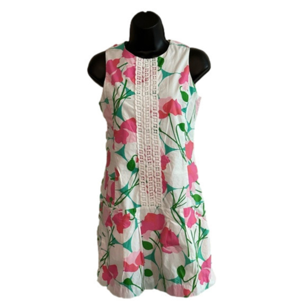 Lilly Pulitzer Girls Sleeveless Shift Dress 16 Altered Tucks White Pink Green